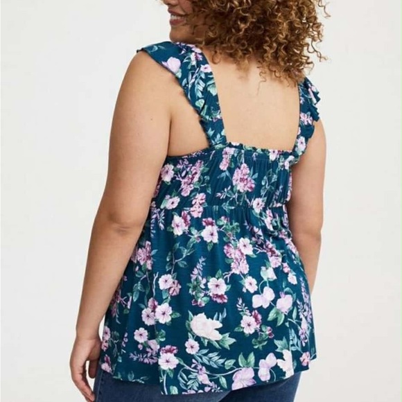 Torrid Blue Floral Ruffle Tank - Picture 4 of 6